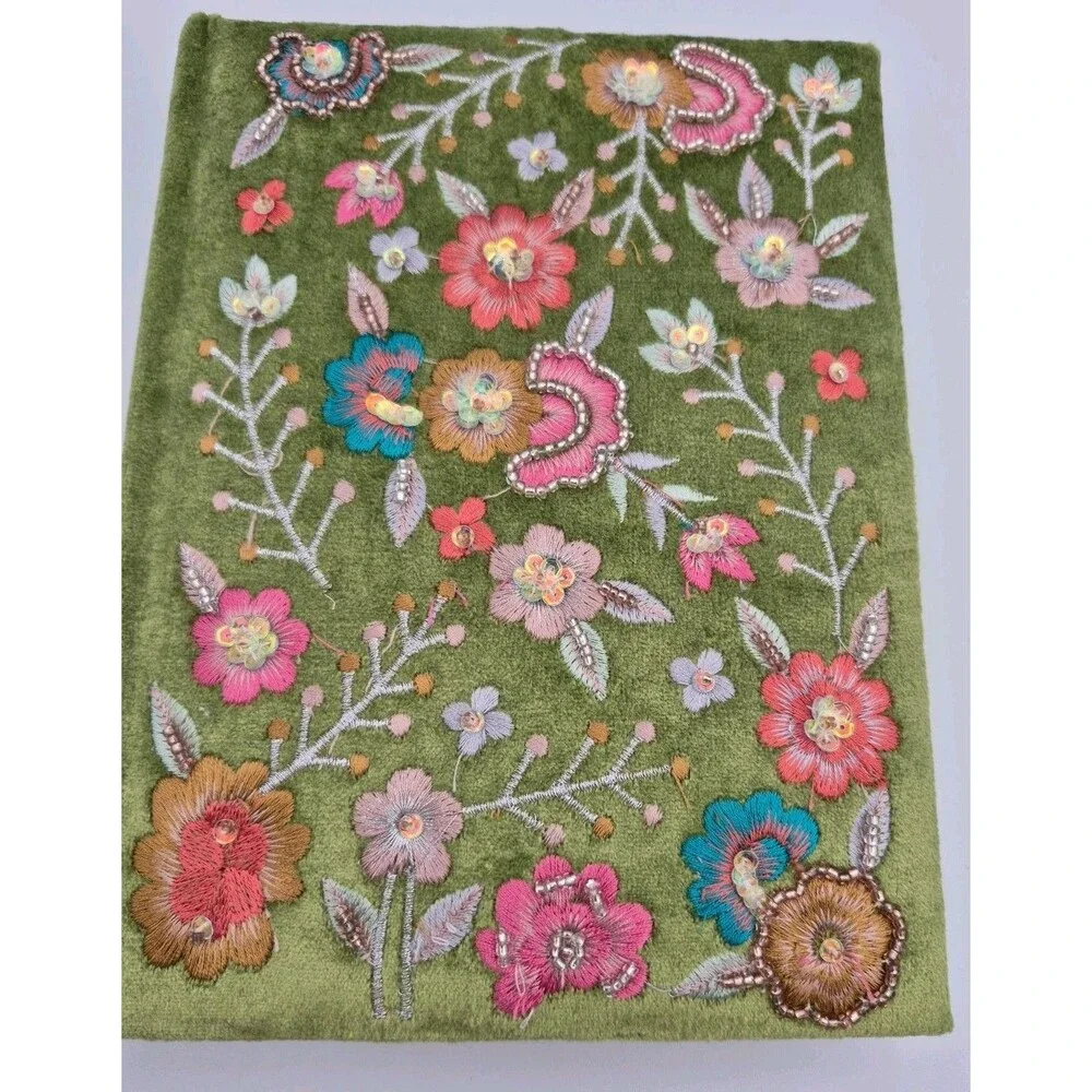 Handcrafted Beaded Embroidered Blank Journal Floral Velvet Handmade